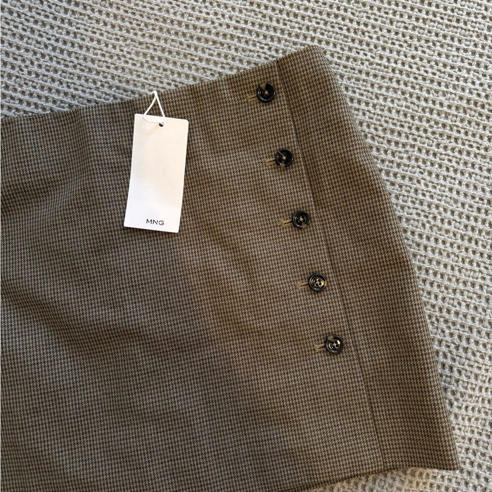 Mango Women's Tan Mini Skirt with Button Detail